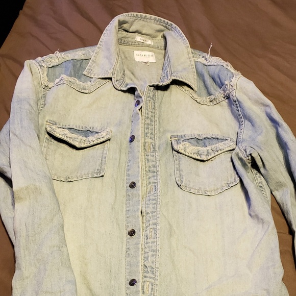 guess denim shirt mens